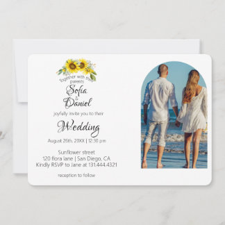 Sonnenblumengeschmückte Arkade mit elegantem Foto Einladung