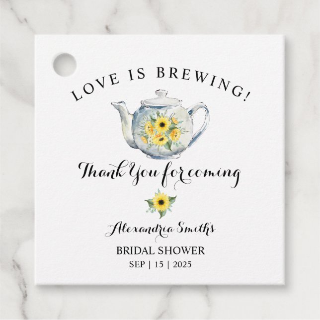 Sonnenblumengrün Danke für die Teedusche Geschenkanhänger (Vorderseite)