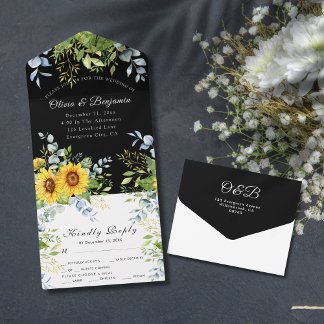 Sonnenblumengrün Schwarz und Weiß UAWG Wedding All In One Einladung