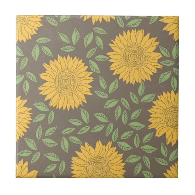 Sonnenblumengrün Verlasse Hübsche Blume Natürliche Fliese (Vorderseite)