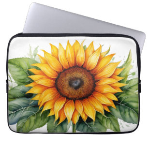 Sonnenblumengrün von Aquarellen Blätter handgezeic Laptopschutzhülle
