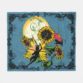 Sonnenblumenhain und Kosmische Katze Fleecedecke