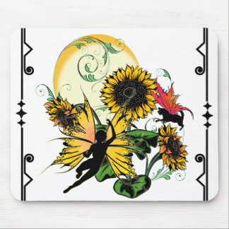 Sonnenblumenhain und Kosmische Katze Mousepad
