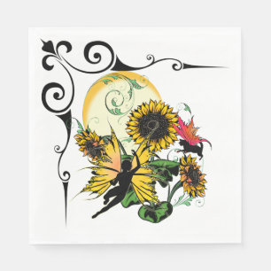 Sonnenblumenhain und Kosmische Katze Serviette