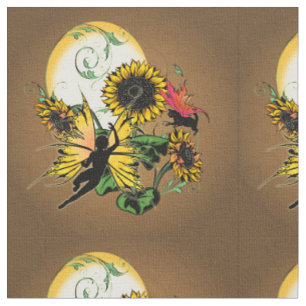 Sonnenblumenhain und Kosmische Katze Stoff