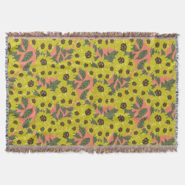 Sonnenblumenhandgezeichnete Blumengrün Gelb Grün Decke (Vorderseite)