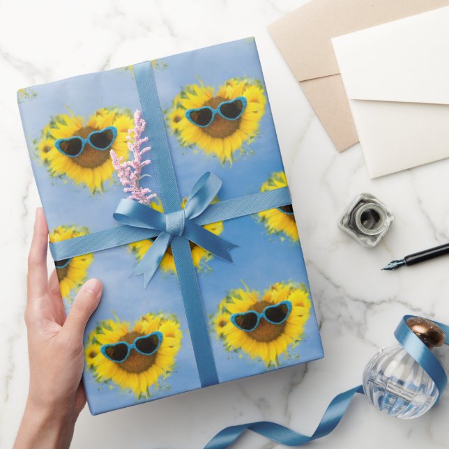 Sonnenblumenherz Abstrakt auf Sky Geschenkpapier (Schenken)