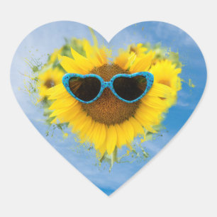 Sonnenblumenherz Abstrakt auf Sky Herz-Aufkleber