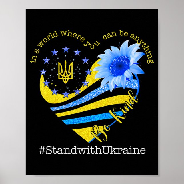 Sonnenblumenherz Ukrainische Fahne steht freundlic Poster (Vorne)