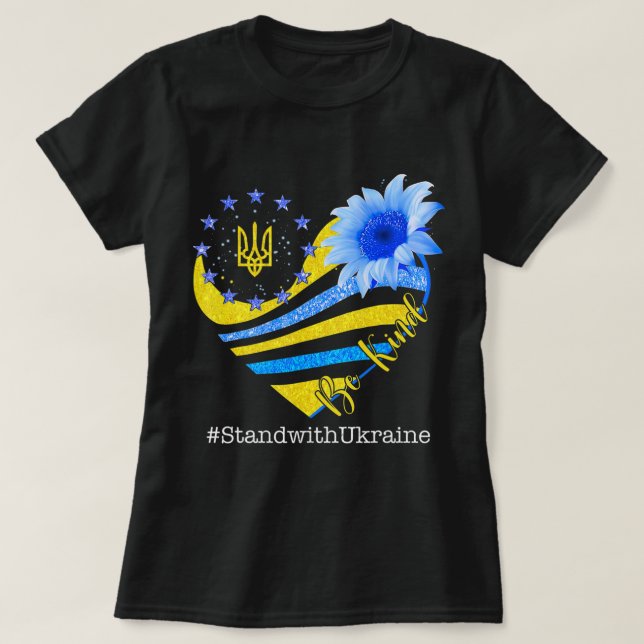 Sonnenblumenherz Ukrainische Fahne steht freundlic T-Shirt (Design vorne)