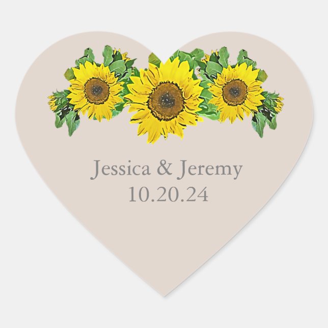 Sonnenblumenherzen Herz-Aufkleber (Vorderseite)