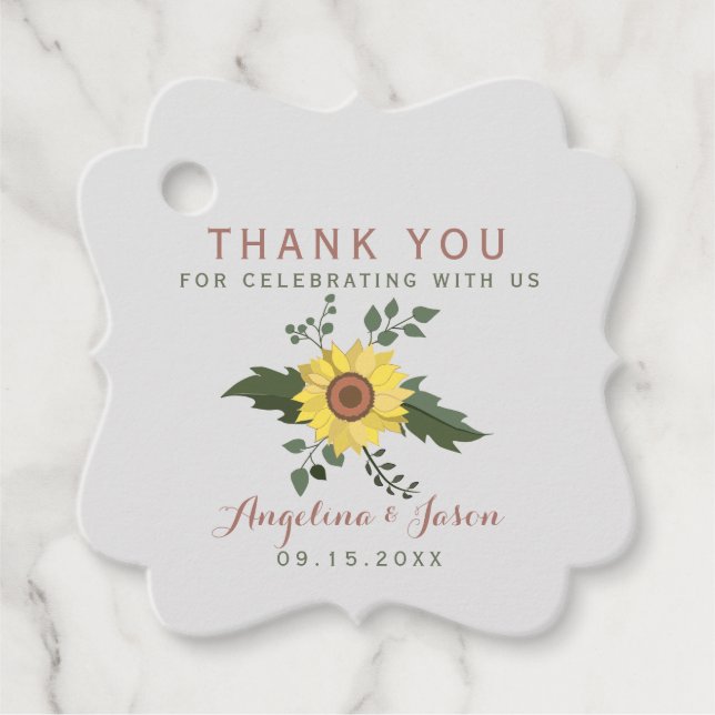 Sonnenblumenhochzeit Danke Geschenkanhänger (Vorderseite)