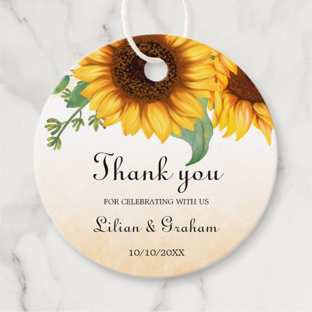 Sonnenblumenhochzeit Geschenkanhänger (Vorderseite)