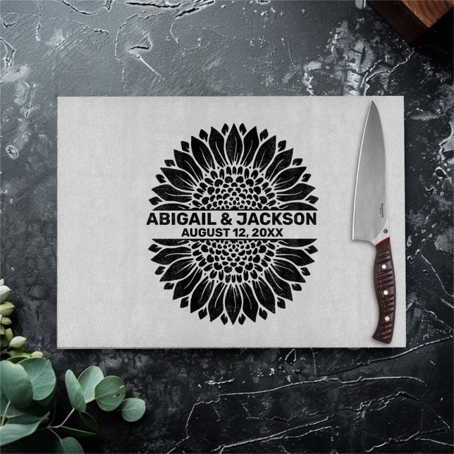 Sonnenblumenhochzeit Individuelle Name & Datum Schneidebrett (Von Creator hochgeladen)