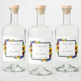 Sonnenblumenhochzeit Rose Alkoholflaschenetikett