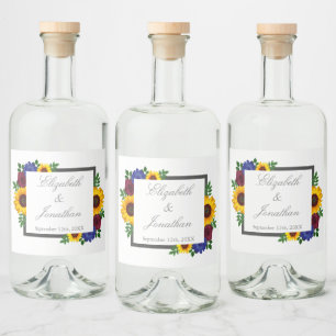 Sonnenblumenhochzeit Rose Alkoholflaschenetikett