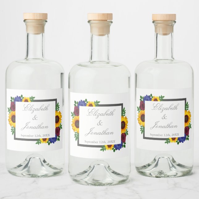 Sonnenblumenhochzeit Rose Alkoholflaschenetikett (Flaschen)