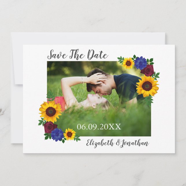 Sonnenblumenhochzeit Rose Save The Date (Vorderseite)