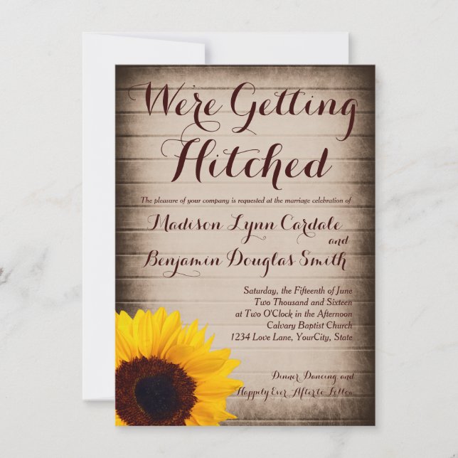Sonnenblumenholz Hitchcock Hochzeitseinladungen Einladung (Vorderseite)