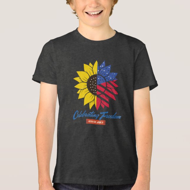 Sonnenblumenillustration 4. Juli Tri-Blend Shirt (Vorderseite)