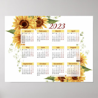Sonnenblumenkalender, 2023 Kalender, Jährlich, Mon Poster