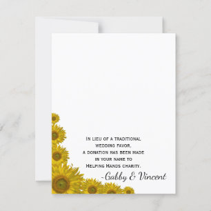 Sonnenblumenkante Hochzeitkarte für Wohltätigkeit