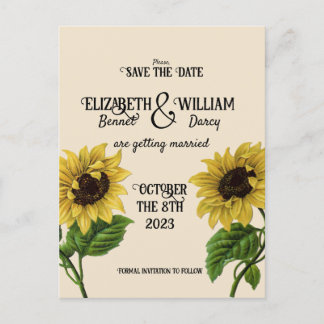 Sonnenblumenkerns Save the Date Vintag Postkarte