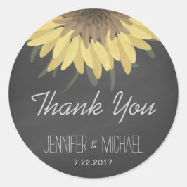 Sonnenblumenkhalkboard Rustic Wedding Vielen Dank Runder Aufkleber