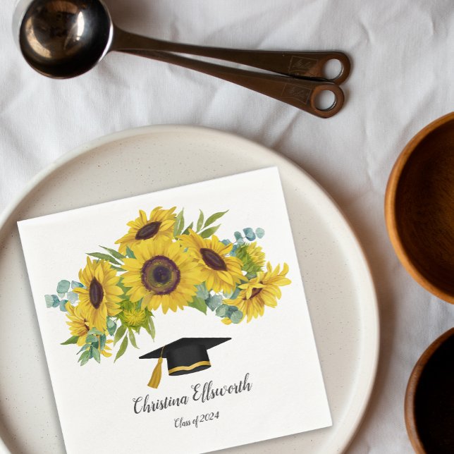 Sonnenblumenklasse des Abschlusses 2024 Individuel Serviette (Sunflower Class of 2024 Custom Name Graduation Napkins)