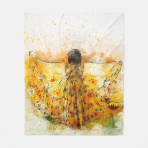 Sonnenblumenkleid Wasserfarbe Kunst Fleecedecke