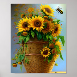 Sonnenblumenkorb und Bienen Poster