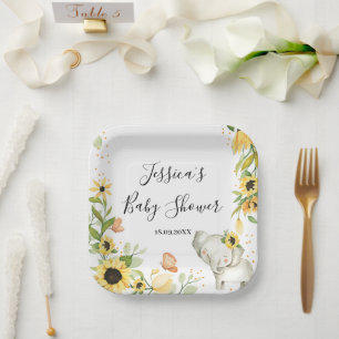 Sonnenblumenkranz Elefant Baby Shower Pappteller