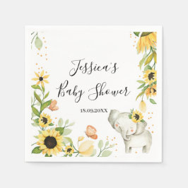 Sonnenblumenkranz Elefant Baby Shower Serviette