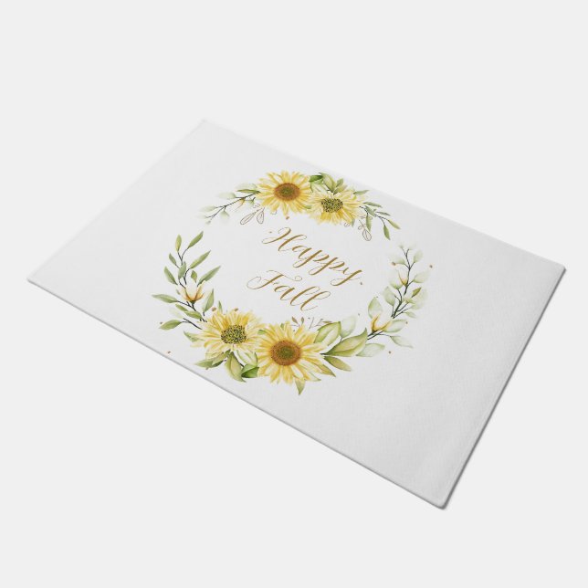 Sonnenblumenkranz mit anpassbarem Text Fußmatte (Schrägansicht)
