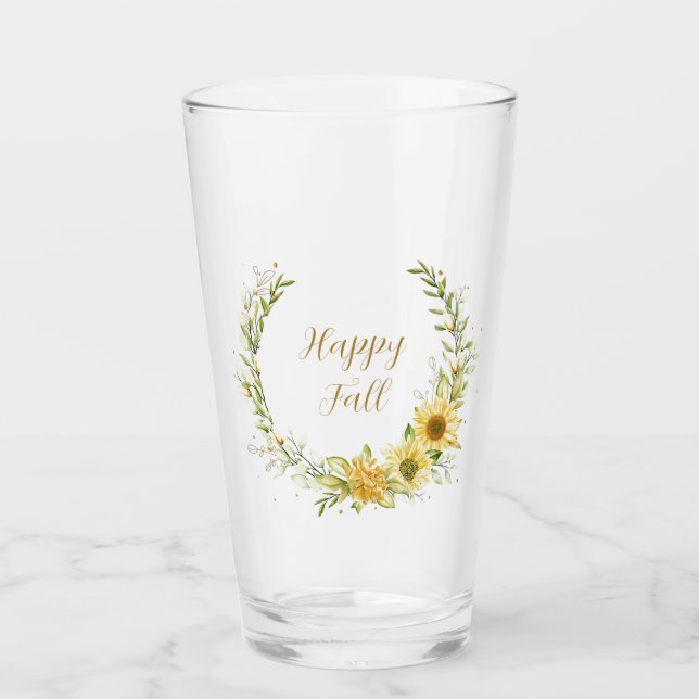 Sonnenblumenkranz mit anpassbarem Text Glas (Vorderseite)