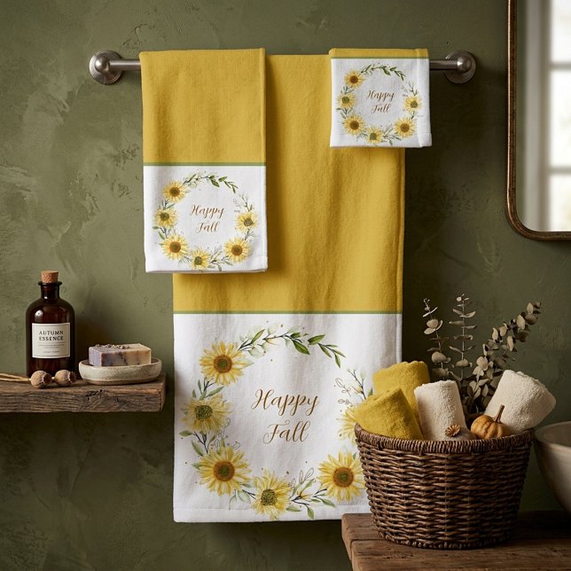 Sonnenblumenkranz mit individualisierbarem Textbad Badhandtuch Set (Von Creator hochgeladen)