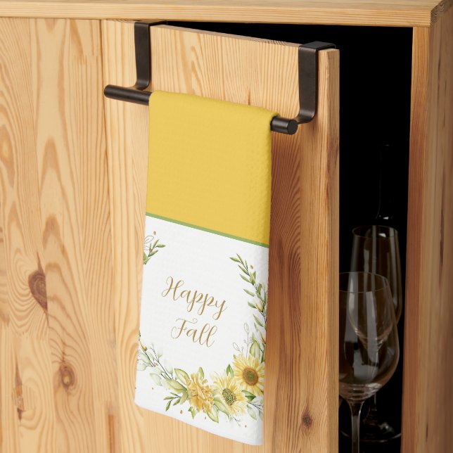 Sonnenblumenkranz mit individueller Textküche Geschirrtuch (Drittel gefaltet)