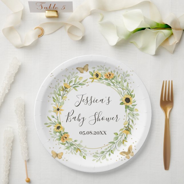 Sonnenblumenkranz mit Niedlicher Schmetterlingsdus Pappteller (Hochzeit)