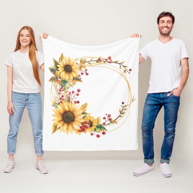 Sonnenblumenkranz - Sonnenblumenkranz mit Blätter Fleecedecke (Beispiel)