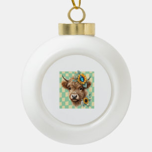 Sonnenblumenkuh Png, Süße Highland-Kuh Keramik Kugel-Ornament