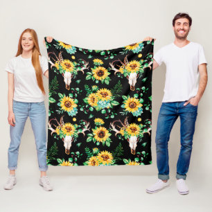Sonnenblumenland in Schwarz Fleecedecke