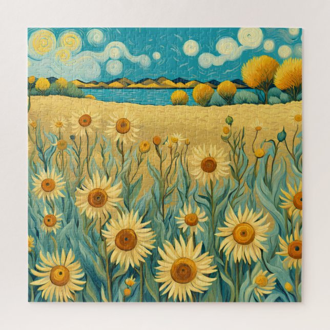 Sonnenblumenlandschaft im Van-Gogh-Stil Puzzle (Vertikal)