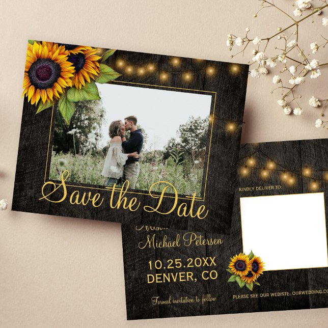 Sonnenblumenlandschaft Save the Date Hochzeit Ankündigungspostkarte (Von Creator hochgeladen)