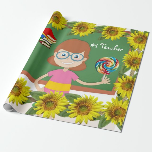 Sonnenblumenlehrer Matte Wrapping Paper Geschenkpapier (Ungerollt)
