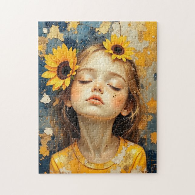 Sonnenblumenmädchen gemalt puzzle (Vertikal)