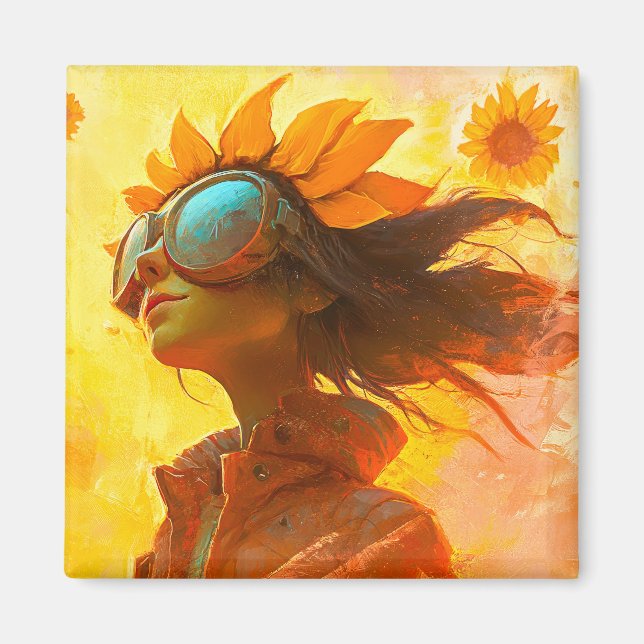 Sonnenblumenmädchen Magnet (Vorne)