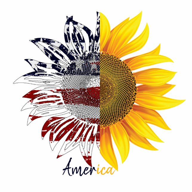 Sonnenblumenmagnet der amerikanischen Flagge Fotoskulptur Magnet (Vorne)