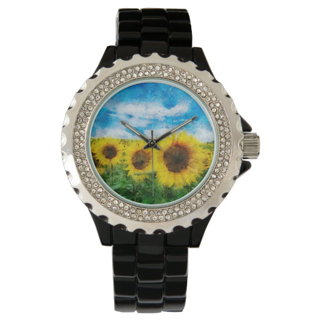 Sonnenblumenmalerei Armbanduhr (Vorderseite)