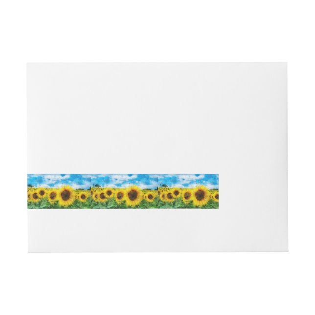 Sonnenblumenmalerei Rundum-Adressaufkleber (Vorderseite)