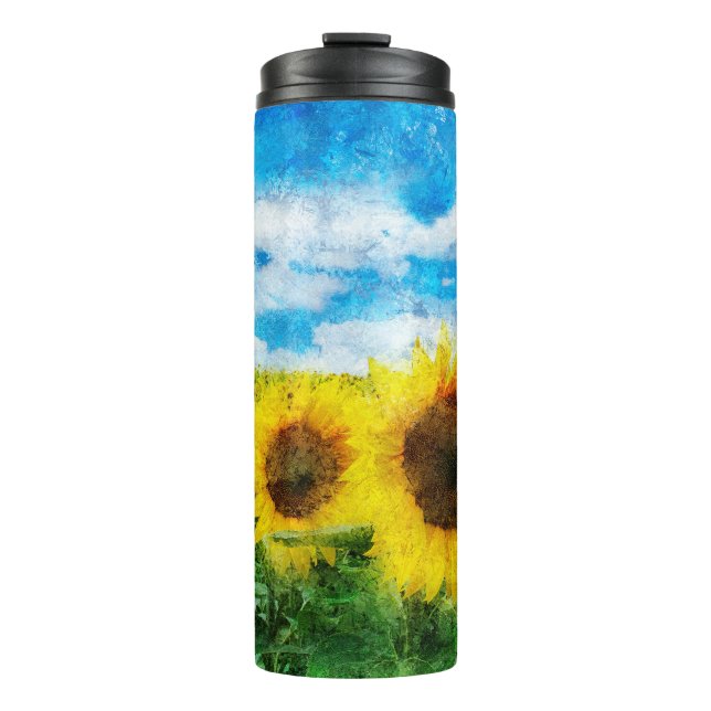 Sonnenblumenmalerei Thermosbecher (Vorderseite)